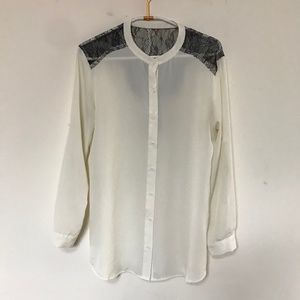 Sheer Black and White Button Down with Lace